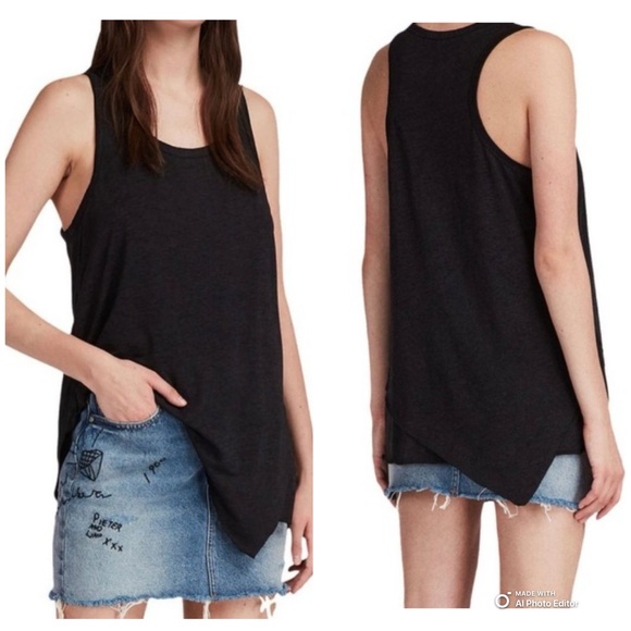 All Saints Tops - All Saints Daisy Vest Asymmetrical Tank Washed Black Size Small